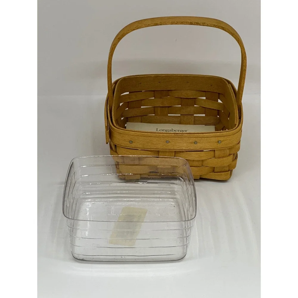 Longaberger Square Berry Basket Brown Woven Wood Plastic Liner Handle 2007 USA